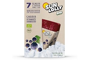 ‎SUN LOLLY Sun Lolly Bio Wassereis Schwarze Johannisbeere 7 Stk | Mit Fruchtsaft | Zum Selbsteinfrieren | Ohne künstliche Aromen | Frei von Süßungsmittel | Laktosefrei | Glutenfrei | Vegan | 7 x 60ml