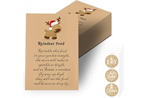 POPMANKO 50Pcs Reindeer Food Bags, Empty Reindeer Food Bags, Add Your Own Magic Reindeer Food Reindeer Dust Small Kraft Paper Brown Envelopes with Christmas Xmas Stickers