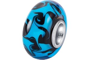 ANDANTE-Stones Perle Murano Bead Argent 925 Original et Massif Noire, Vert/Bleu Bleue Élément Bille pour Perles European Beads + Étui en Organza