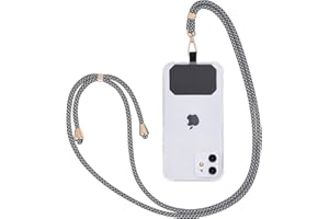 Fycyko Cordon Telephone Portable Cordon Tour de Cou Collier Laniere Réglable Sangle de Suspension Téléphone Portable Bandoulière avec Patch Compatible avec Tous Les des Smartphones - Noir Gris