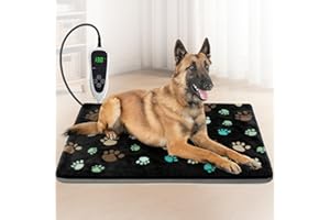 GOLOPET Pet Heating Pad for Cats & Dogs,60×90 cm Dog Heated Bed,Waterproof Dog Heat Pad Temp Adjustable & Auto-off Controlle,MET certification,Adding Wire Rope Wires Removable Flannel Cover