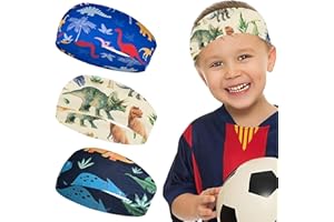 CJQRL 3 Pièces Bandeau Sport Enfant, Bandeau Dinosaure Garçon, Élastique Sport Bandeau Cheveux Garcon Respirant, Running Serre Tête Anti Transpiration, pour Courir, Football, Cyclisme, Entraînement.