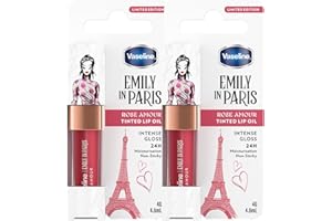 Vaseline x Emily in Paris Lip Oil Rose Amour, lucidalabbra colorato per labbra più carnose, (Rose Amour - 2 x 4g)