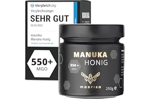 ‎MAORIKA maorika - Manuka Honig 550 MGO + 250g im Glas (lichtundurchlässig, kein Plastik) - laborgeprüft, zertifiziert aus Neuseeland