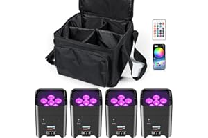 U`KING U King Juego de 4 108W faros LED para batería recargable con bolsa, RGBWA+UV DMX luz de fiesta con mando a distancia, luz de discoteca para DJ Bar KTV Boda, Restaurante