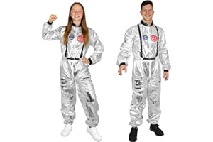 AUYAO Silver Astronaut Costume Adult Astronaut Jumpsuit Costume Men Women Spaceman Costume Space Uniform Suit Space Cadet Fancy Dress Cosplay Halloween Party Funny Outfit