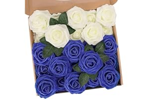 N&T NIETING Fiori Artificiali, Rosa Artificiali 25 Pezzi Schiuma Teste di Rose Finte Aspetto Reale con Foglia e Gambo Regolabile per DIY Matrimoni Mazzi Nuziale Festa Casa Stanza Decorazioni ()