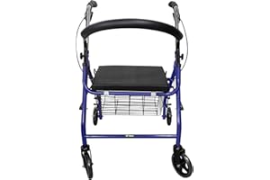 MLS GROUP Deambulatore per Anziani ultra Leggero Pieghevole in Alluminio Regolazione Altezza - Sedile Imbottito Blu