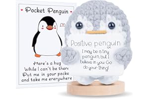 Aruigu Pocket Hug Happy Penguin, Kreative Strickwolle-Pinguin-Puppe, Mutmachergeschenk, Gute-Besserung-Geschenk, Schulgeschenk,Positives Pinguin Geschenk