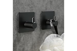 BOXLUNT Ganchos Adhesivos Para Pared 2 Piezas, Ganchos Adhesivos para Colgar Acero Inox, Gancho Pared, Colgador Toalla Baño Adhesivo Impermeable para Salón, Baño, Dormitorio y Cocina, Negro