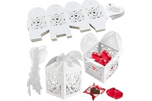 BANTI Hochzeit Geschenkbox Süßigkeiten Kasten Gastgeschenke Schachtel 50 Stück Weiß Geschenkboxen Bonbon-Box mit Farbband für Tischdeko Hochzeit Hochzeitstag (5x5x8cm)
