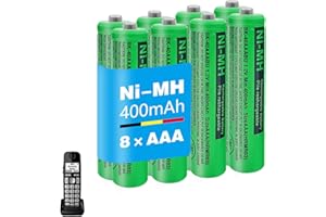 FKFCV Lot de 8 piles AAA rechargeables pour téléphone - 400 mAh - Piles AAA rechargeables pour téléphones sans fil - Batterie NI-MH 1,2 V - 400 mAh - Pour combiné Panasonic Gigaset