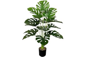 AIVORIUY Plantes Artificielles Interieur Exterieur Arbres Artificiel en Plastique Pot, Fausse Plante Verte pour la Décoration de la Maison Bureau Salon Balcon Cour Jardin (75cm Grand Monstera Vert)