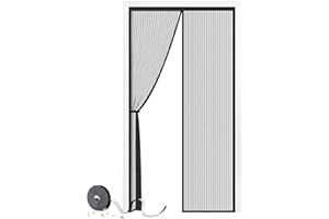 Magnetic Door Screen 90 x 210 cm, SMALUCK Heavy Duty Fly Door Screen Mesh with Powerful Magnets, Durable Mesh Curtains Keeps Bugs Out, Frame Hook & Loop, Kid and Pet Friendly