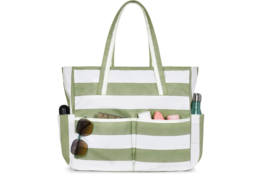oscaurt Large Beach Bag with 8 Pockets, Waterproof Beach Bags for Women, Sandproof Summer Beach Tote Bag Holiday Essentials Shopping Bag Travel Bag Handbags for Pool Gym