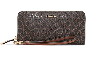 Calvin Klein Women's Women's Key Item Saffiano Continental Zip Around Wallet with Wristlet Strap Travel Accessory- Travel Wallet