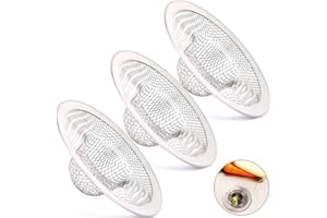 GOLRISEN Lot de 3 Filtre à Évier en Acier Inoxydable, Grille Evier Cuisine Anti-Obstruction Filtre de Vidange, Crépine d'évier pour Cuisine, Salle de Bain, Lavabo, Baignoires (7 cm Diamètre)
