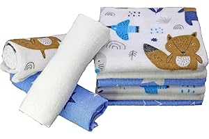 CLEVERE KIDS BABY-COLLECTION ClevereKids Langes bébé en Molton Flanelle | Lot de 9 | 38 x 38 cm | Coton brossé | certifié Oeko-Tex Standard 100 (Amis de la forêt Bleu)