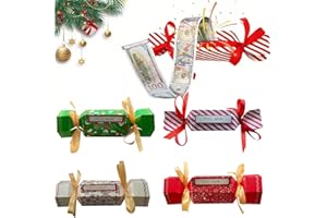KASESSS 4 Pcs Christmas Money Box, Christmas Surprise Money Box Cash Gift Pull, Surprise Moneys Gift Boxes with Pull out Card and Transparent Bags for Giving Cash at christmas Party Kids Adult