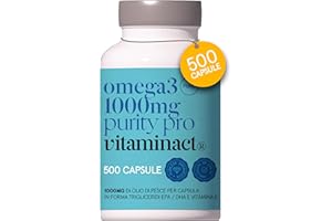 VITAMINACT Omega 3-500 Capsule - 1000mg Di Olio Di Pesce Purissimo a Capsula In Forma Trigliceride (TG) Per Un Assorbimento Del 70% In Più - 1200mg di EPA e DHA a Dose – Con Vitamina E -Senza Ritorno del Gusto