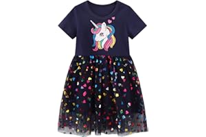 JinBei Sukienka dla dziewczynek cekinowe sukienki dziecięce tiulowa bawełna krótki rękaw letnia kreskówka koszulka sukienka rozmiar 92-122 wiek 2-7 lat