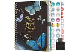 NEYSA Agenda Settimanale 2025 2026 Spirale da Luglio 2025 a Giugno 2026 (12 mesi) A5 Agenda Scolastica Pianificatore con adesivi per piani, passante per penna, custodia (N37-Nero)