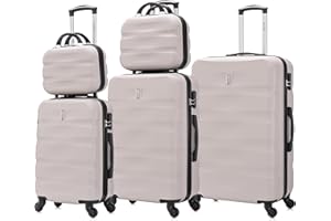 CELIMS - Juego de Maletas 5 Piezas | Maleta Cabina + Maleta Mediana + Maleta Grande + 2X Neceser Viaje | Gris