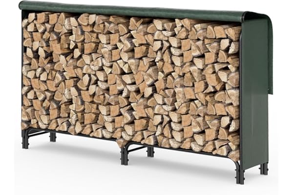vounot® Serre bûche 2m avec housse de protection Range bûche acier grande capacité Rangement pour bûches Serre bois housse de protection intégrale inclus