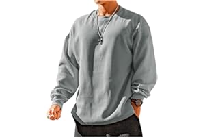 YCHNAIM Herren Loose Fit Waffel Langarm Sweatshirts Klassischer Rundhalspullover