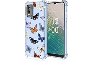 RankOne Coque de Téléphone Convient pour Nokia C32 (6.5" inches) Transparent TPU Silicone Color Drawing Pattern Case - Papillon