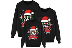 Générique Renne Pull de Noël pour la Famille Femme Homme Enfants Longue Manches Tops Christmas Sweater Pulls De Noël Familles Col Rond Christmas Sweat-Shirt Hiver Chaud Santa Wapiti Imprimé Assortis