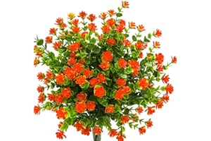 Ancokig 4 Piezas Flores Artificiales Flor Falsas,Arbustos Verdes Resistentes a Los Rayos UV Plantas para Colgar en Interiores y Exteriores,para Casa Jardín Ventana Fiesta Boda Decoración (Orange)