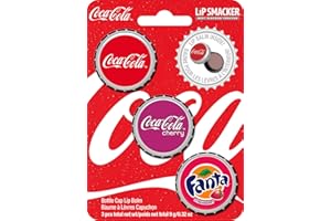 Lip Smacker Coca-Cola Collection, Set di 3 Burrocacao per Labbra in Vari Gusti e Design Ispirati al Mondo Coca Cola, Gusto Coca Cola, Coca Cola alla Ciliegia e Fanta Strawberry