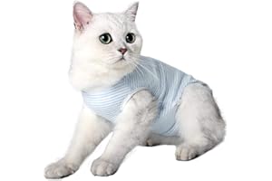 OUUONNO Cat Wound Surgery Recovery Suit for Abdominal Wounds or Skin Diseases, After Surgery Wear, Pajama Suit, E-Collar Alternative for Cats and Dogs (L, Stripe Blue)