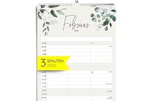 ‎HEAVEN+PAPER heaven+paper Couple Planner 3 Columns Greenery Eucalyptus - Calendar for Two 2026 with Holidays, School Holidays, Moon - Wall Calendar 2026 Family Calendar (42 x 21 cm) (Greenery, 3 Columns)
