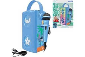 Lexibook, Disney Stitch, Altavoz Bluetooth® inalámbrico Luminoso con micrófono, Efectos de luz Multicolores, Ranura para Tarjeta SD/TF, Batería Recargable, Azul, BTP185DZLXB