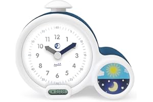 Pabobo x Kid Sleep - Réveil Educatif – Veilleuse - Enfant - Jour/Nuit - Affichage Digital - 3 Alarmes au choix - Fille et Garcon - Secteur ou à Piles - Clock - Bleu