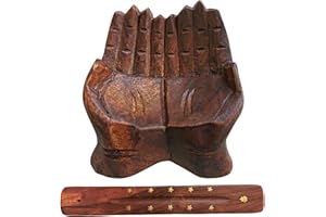 SabelAX Vaciabolsillos Recibidor, Bandeja para Dejar Llaves, Telefono, Dinero, Bandeja para Joyas, Expositor de Tarjetas de Visita, Figura con Forma de Manos (Mano Madera + Porta Incienso)