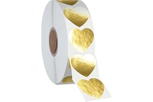 HEBAYY 500 PCS Autocollants en forme de cœur doré, Autocollants métalliques dorés autoadhésifs imperméables et réfléchissants, Étiquettes décoratives d'amour pour les fournitures de la Saint-Valentin