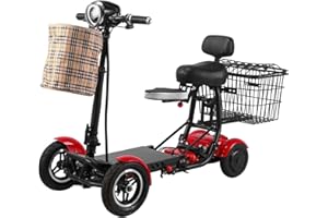 Glcfound Electric 4-Wheel Rollator Electric 4-Wheel Electric Scooter Senior Mobile Load Capacity 150 kg Lightweight Travel Mobility Scooter with Charger and Basket Electric Scooter with Seat Disabled
