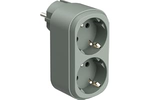 Electraline 55097 Prima Dubbeladapter 2 Uttag 16A (2P+J) Schuko Frontal, Grenuttag med 2 Schuko-uttag