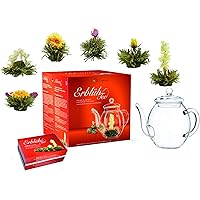 Creano Teeblumen Mix - Geschenkset "ErblühTee" mit Glaskanne Weißtee (6 verschiedene Sorten)