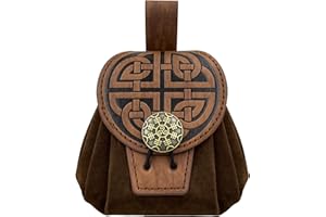 HiiFeuer Średniowieczna wytłaczana torba na pasek ze sztucznej skóry, retro renesansowa przenośna torba na pasek, portmonetka, torba na kości na LARP Ren Faire, Brązowy C, 12cm x 8cm (4.7inch x