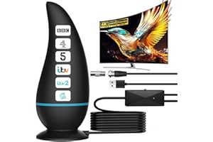 OHEDMEH 2024 TV Aerial, Freeview Indoor TV Aerial with 560+ Miles Range Reception, TV Antenna Indoor with Signal Booster & Magnetic Support Base, Portable TV Aerial for 4K 1080P HD Local Channels and All TV