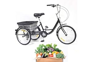 DIFU triciclo per adulti 3 ruote bicicletta 20 pollici bici da donna bici da città 8 velocità tricicle con cestello 110 kg carico massimo per anziani City Outdoor Sports Shopping Nero