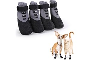 PUMYPOREITY 4 Stück Hundeschuhe Pfotenschutz, Wasserdicht Hundestiefel mit rutschfeste Sohle Warme Winter Hunde Schuhe mit Klettverschluss für Drinnen und Draußen(Grau, 2#)