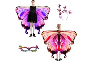 plainshe Schmetterlingsflügel für Mädchen, doppelseitige Feenflügel, Kinder Schmetterlingskostüm für Halloween, 3PCS Schmetterlingsumhang Set (Doppelseitig 13)