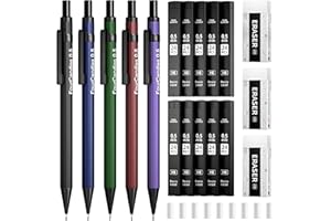 Four Candies Druckbleistift Set 0,5 mm - 5 Stück Metall Minenbleistift mit Doppelfeder, Vintage-Fässer, mit HB Mine und Radierer