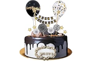 Moorle Tortendeko Schwarz Gold 12 Stück, Happy Birthday Kuchendeko, Kuchendeko Geburtstag Junge, Cake Topper Schwarz, Papierfächer Sterne Cupcake Tortenstecker für Geburtstag Dekoration Junge Mädchen