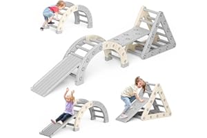 CUPCHID 10 in1Montessori Klettergerüst Set:faltbares Kletterspielzeug für Kleinkinder, Indoor Kletterdreieck mit Rampe, Bogen und Kletterdreieck,Baby-Klettergerüst,Indoor-Spielplatz für Kinder